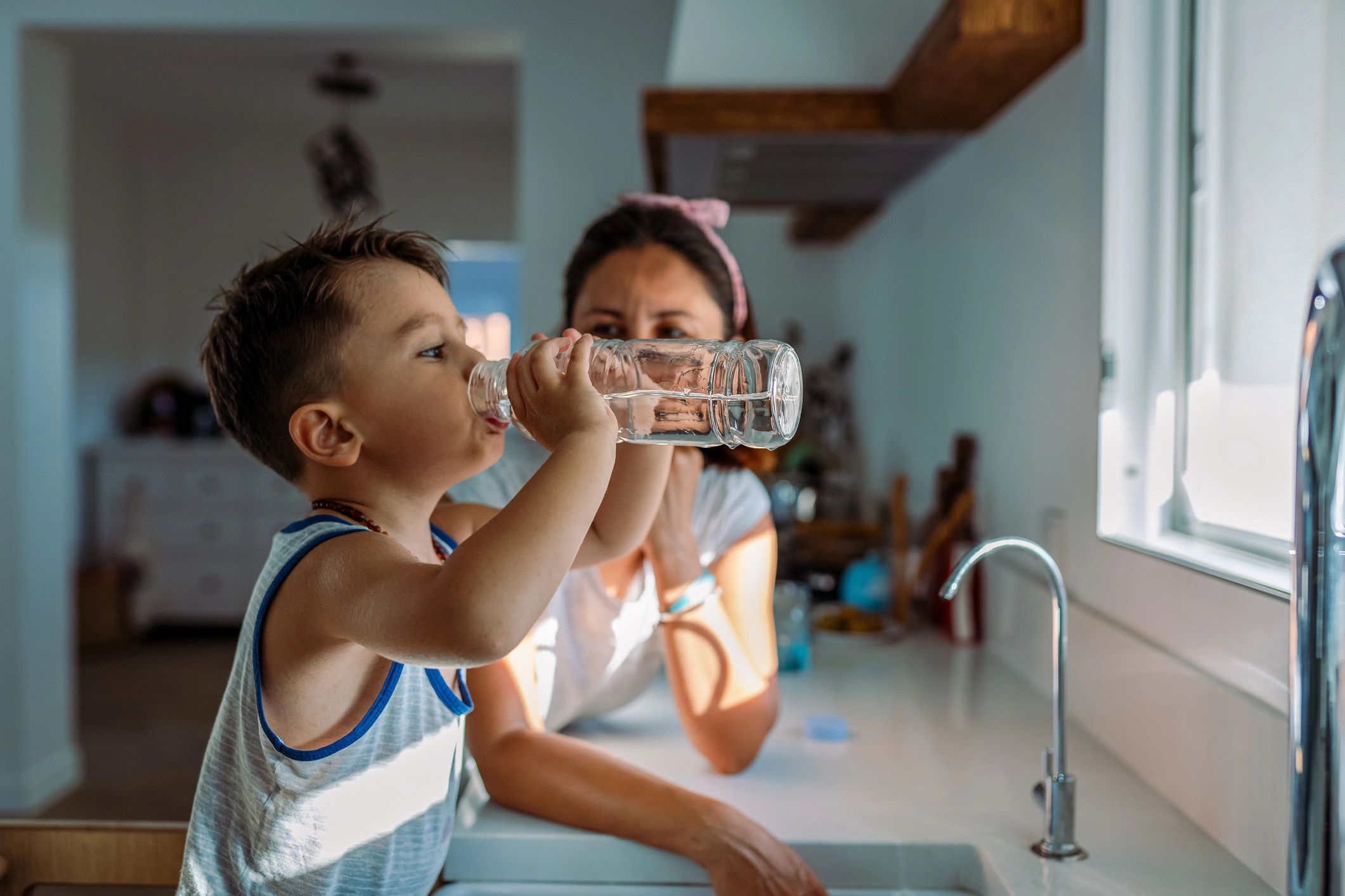 Pouring a glass of healthy water